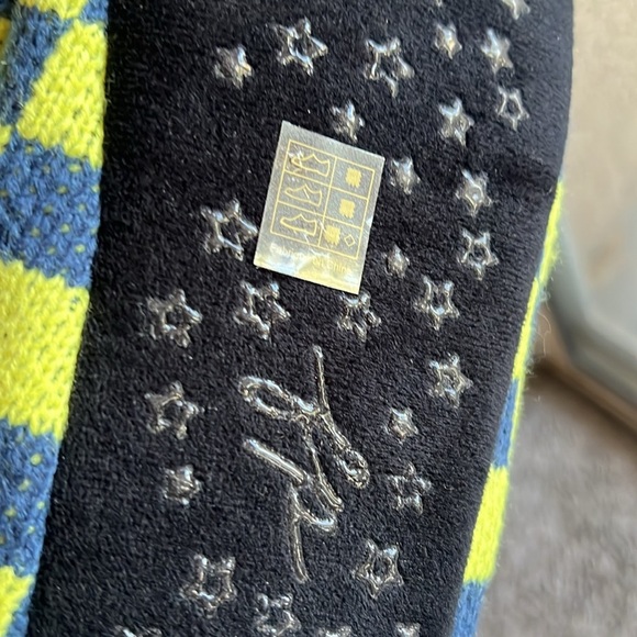 NWT Free People Sleepover Bootie Slippers, checker blue and yellow, size 8 - Picture 5 of 14